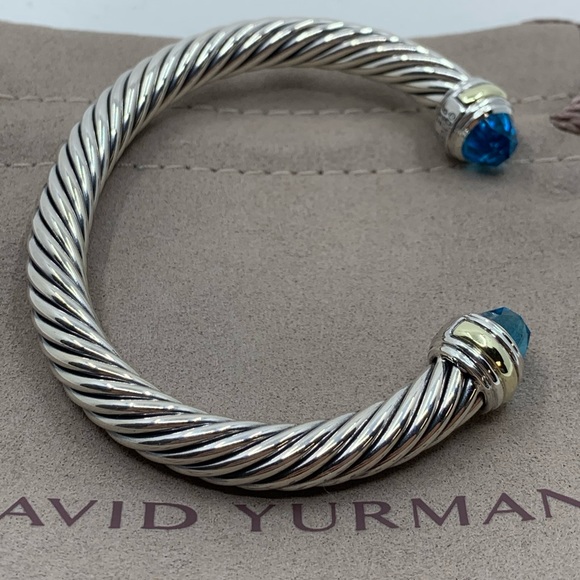 David Yurman 14k Gold 7mm Blue Topaz Bracelet - Picture 4 of 8
